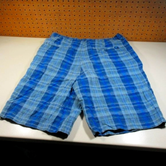 Tommy Bahama mens blue black teal plaid 100% linen shorts 34 EUC - Picture 3 of 4